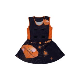 【設計啦啦隊圓領背心連衣裙】|圓領設計|無袖剪裁|魔術貼 胸口|橙黑撞色拼接設計|裙擺印有鑽石與星光圖案|啦啦隊供應商  CH237 【設計啦啦隊圓領背心連衣裙】|圓領設計|無袖剪裁|魔術貼 胸口|橙黑撞色拼接設計|裙擺印有鑽石與星光圖案|啦啦隊供應商  CH237